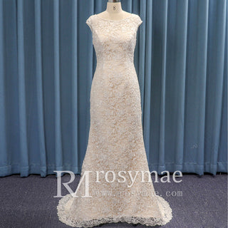 High Sheer Boat Neck Mermaid Lace Bridal Gown Wedding Dress