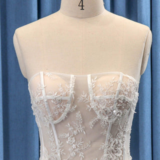 Sheer Bodice Curve Ballgown Ruched Tulle Wedding Dress - Rosymae
