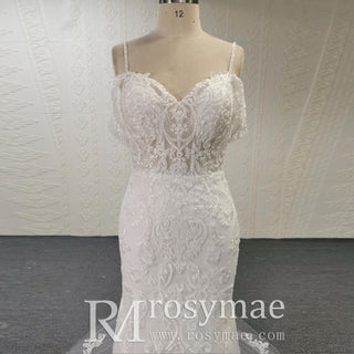 Sheer Bodice Off Shoulder Fit and Flare Mermaid Wedding Dress - Rosymae