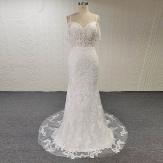 Sheer Bodice Off Shoulder Fit and Flare Mermaid Wedding Dress - Rosymae