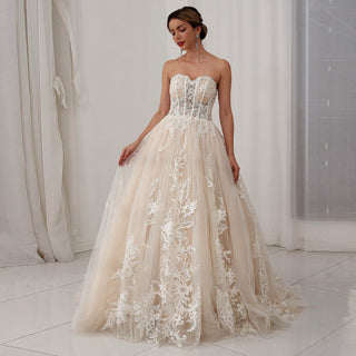 Sheer Bodice Sweetheart Neck Ball Gown Bridal Wedding Dresses - Rosymae
