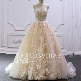 Sheer Bodice Sweetheart Neck Ball Gown Bridal Wedding Dresses - Rosymae
