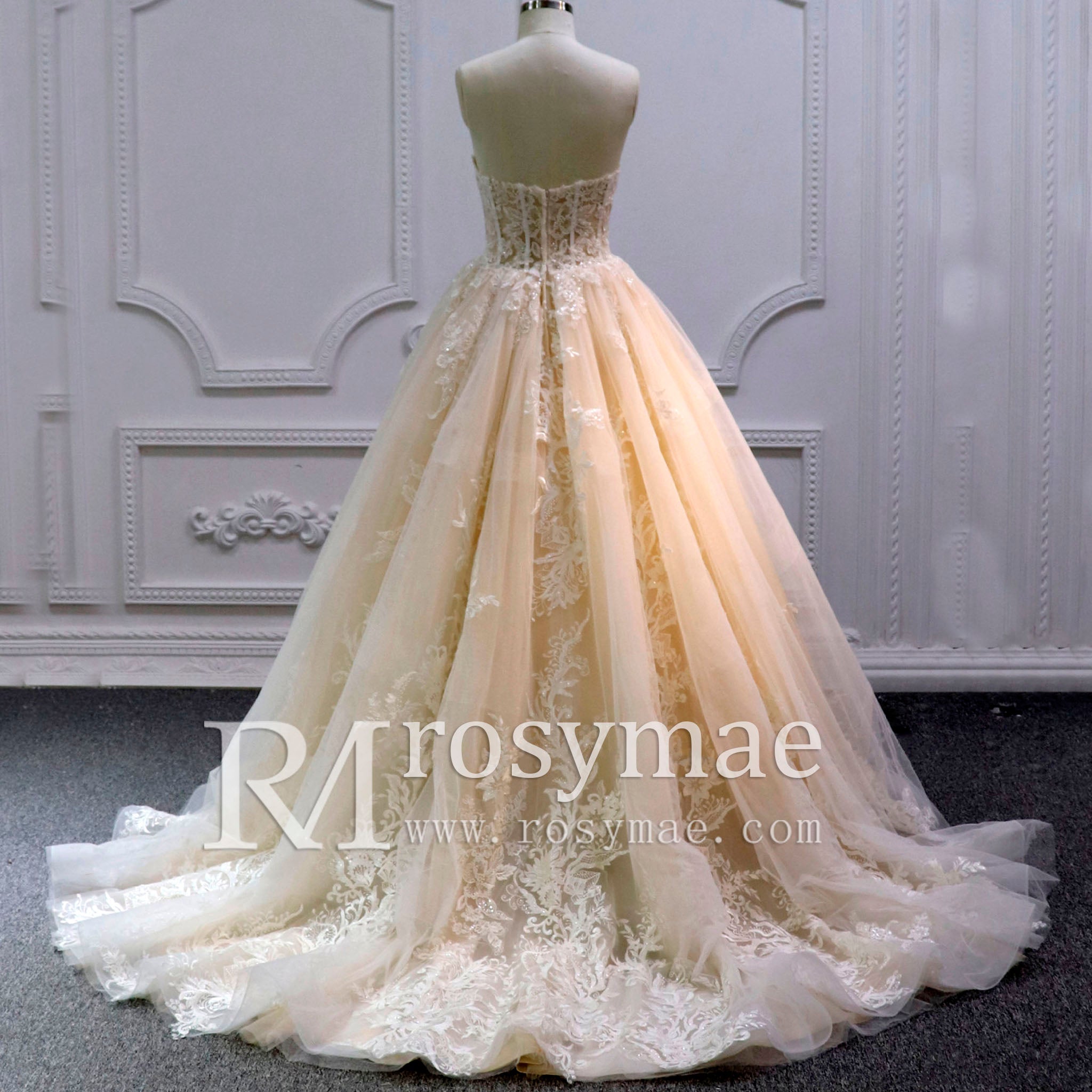 Sheer Bodice Sweetheart Neck Ball Gown Bridal Wedding Dresses - Rosymae
