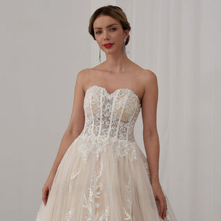 Sheer Bodice Sweetheart Neck Ball Gown Bridal Wedding Dresses - Rosymae