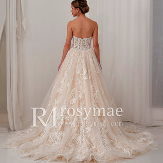 Sheer Bodice Sweetheart Neck Ball Gown Bridal Wedding Dresses - Rosymae