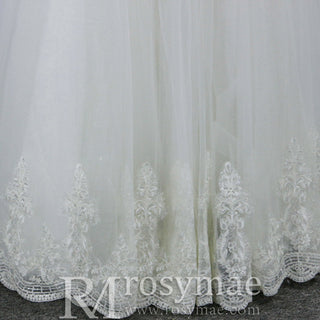 Sheer High Neck Long Sleeves A-line Bridal Wedding Dress - Rosymae