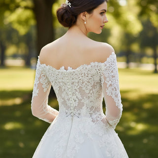 Sheer Lace Mermaid Wedding Dress with Asymmetrical Neckline - Rosymae