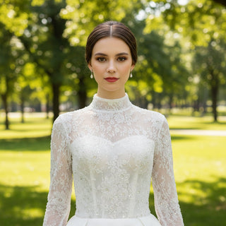 Sheer Long Sleeve O-neck TurtleNeck Muslim Wedding Dresses - Rosymae