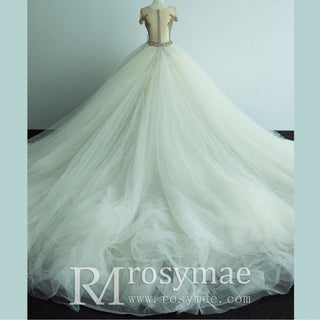 Capped Sleeve Puff Skirt Ballgown Wedding Dress Tulle Bridal Gown