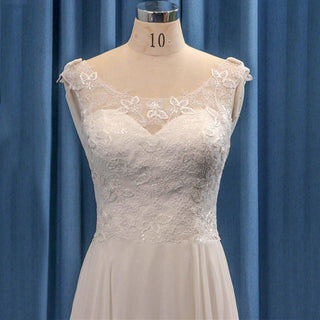 Sheer Neck Floral Lace Sheath Beach Bridal Gown Hobo Wedding Dress