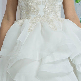 Sheer Boat Neck Ruffle Organza A-line Bridal Wedding Dresses