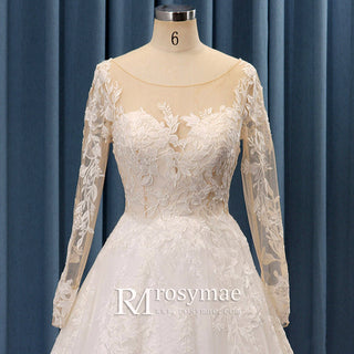 Sheer Neckline and Long Sleeve A-line Lace Wedding Dress