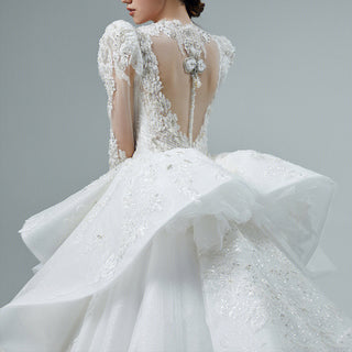 Elegant Puffy Long Sleeve Ballgown Ruffle Bridal Wedding Dresses