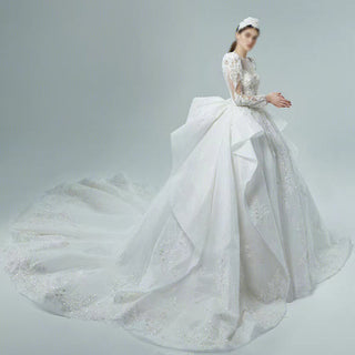 Elegant Puffy Long Sleeve Ballgown Ruffle Bridal Wedding Dresses