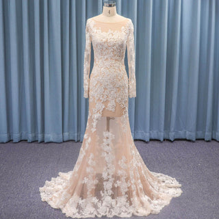 Sexy Sheer Long Sleeve Floral Lace Mermaid Wedding Dress