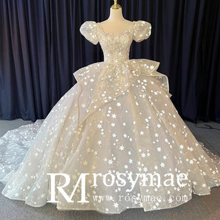 Short Puff Sleeve Ballgown Wedding Dresses Princess Wedding Gowns - Rosymae