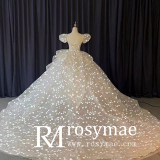 Short Puff Sleeve Ballgown Wedding Dresses Princess Wedding Gowns - Rosymae