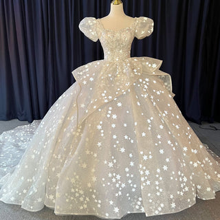 Short Puff Sleeve Ballgown Wedding Dresses Princess Wedding Gowns - Rosymae