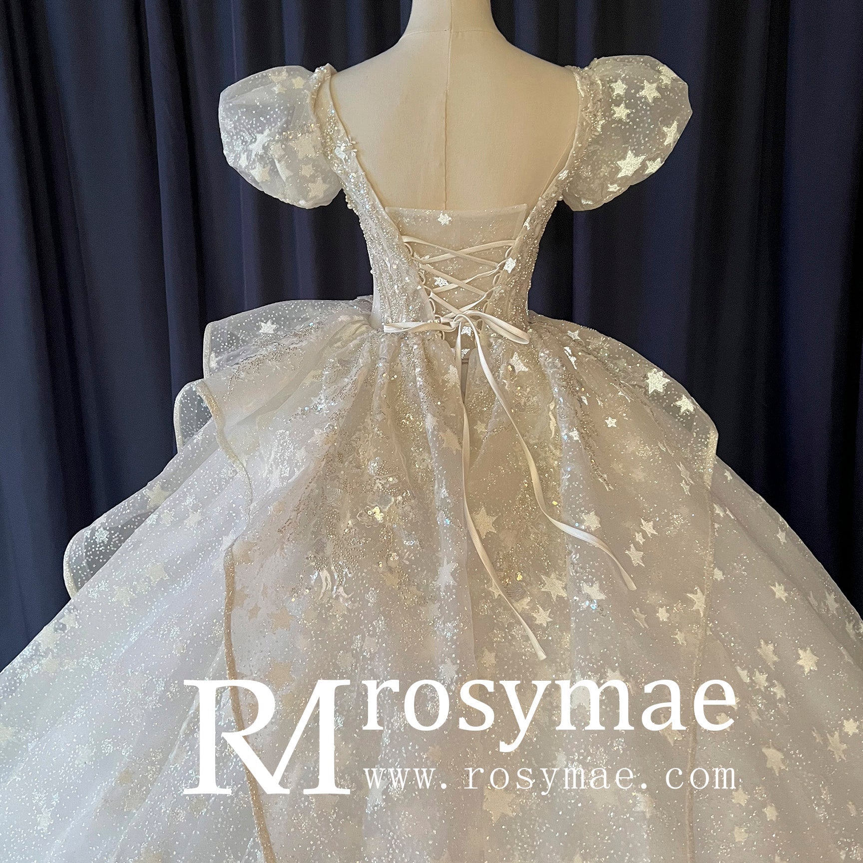 Short Puff Sleeve Ballgown Wedding Dresses Princess Wedding Gowns - Rosymae