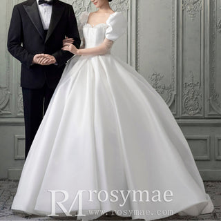 Ball Gown Satin Wedding Dress & Bridal Gown with Puff Sleeve