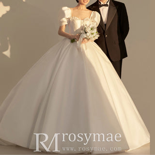 Ball Gown Satin Wedding Dress & Bridal Gown with Puff Sleeve