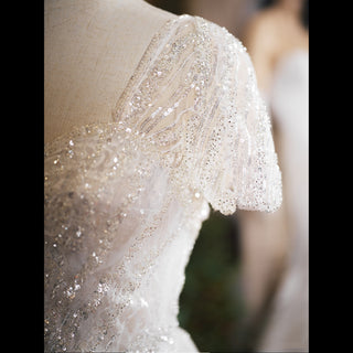 Glitter Sequined Sweetheart Mermaid Wedding Dress with Capped Sleeve