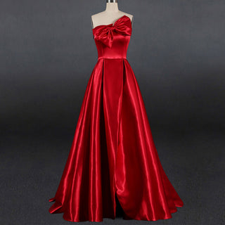 Simple A-line Red Bridal Gown Autumn Wedding Dress - Rosymae