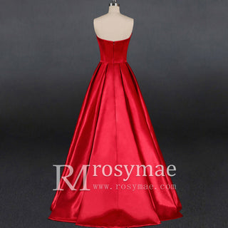 Simple A-line Red Bridal Gown Autumn Wedding Dress - Rosymae