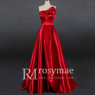 Simple A-line Red Bridal Gown Autumn Wedding Dress - Rosymae