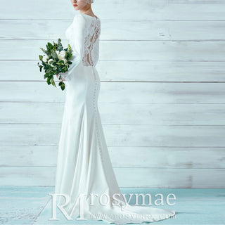 Long Sleeve Fit and Flare Wedding Dress with Sheer Back