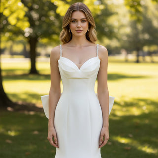 Simple Mermaid Trumpet Satin Wedding Dress with Open Back - Rosymae