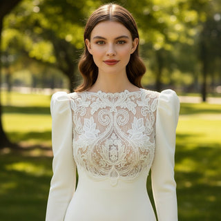 Simple Mermaid Wedding Dress with Puffy Lantern Long Sleeve - Rosymae