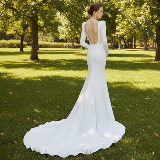 Simple Mermaid Wedding Dress with Puffy Lantern Long Sleeve - Rosymae