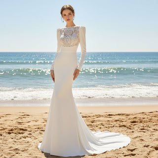 Simple Mermaid Wedding Dress with Puffy Lantern Long Sleeve - Rosymae