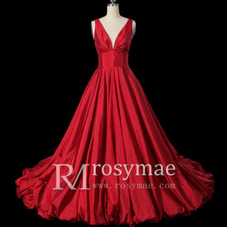 Simple Off Shoulder Red Wedding Dress with Vneck - Rosymae