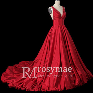 Simple Off Shoulder Red Wedding Dress with Vneck - Rosymae