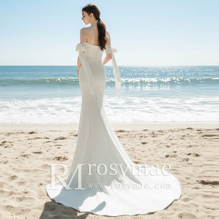 Simple Off the Shoulder Mermaid Wedding Dress - Rosymae