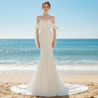 Simple Off the Shoulder Mermaid Wedding Dress - Rosymae