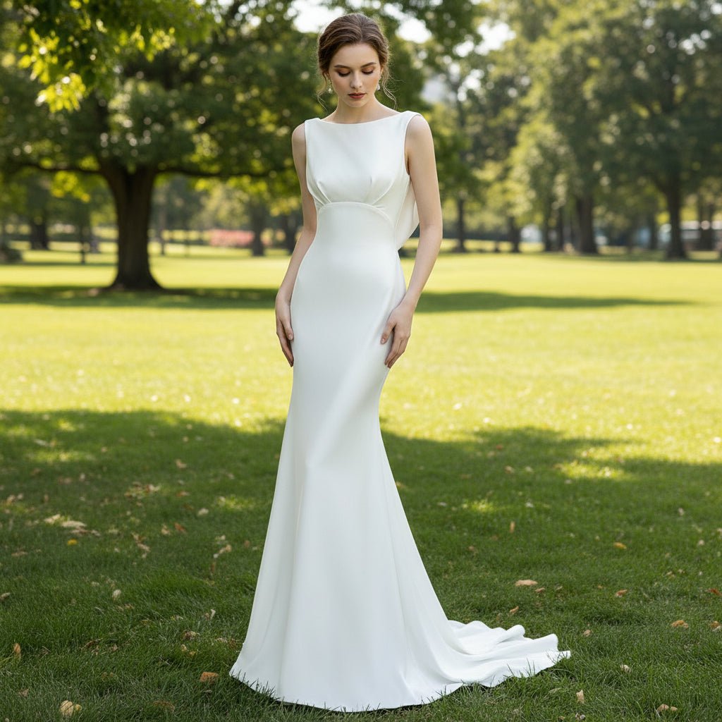 Simple Plain Satin Mermaid Wedding Dress with Open Back