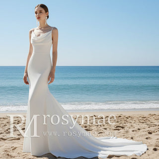 Simple Plain Soft Satin Fit Flare Bridal Gown Wedding Dress - Rosymae