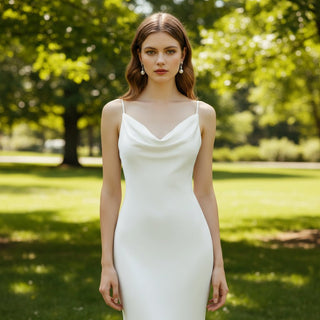 Simple Plain Soft Satin Fit Flare Bridal Gown Wedding Dress - Rosymae