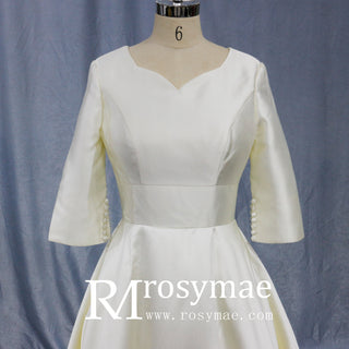 Simple Satin Half Sleeve Bridal Gown Quee Ann Wedding Dresses - Rosymae