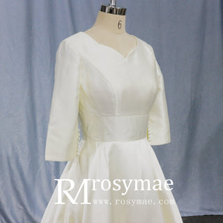 Simple Satin Half Sleeve Bridal Gown Quee Ann Wedding Dresses - Rosymae