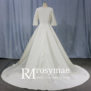 Simple Satin Half Sleeve Bridal Gown Quee Ann Wedding Dresses - Rosymae