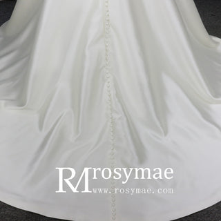 Simple Satin Half Sleeve Bridal Gown Quee Ann Wedding Dresses - Rosymae