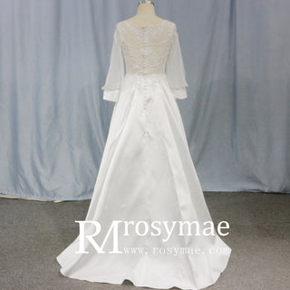 simple-satin-lace-lantern-sleeve-wedding-gown