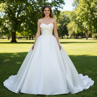 Simple Satin Princess Bridal Gowns Wedding Dress - Rosymae