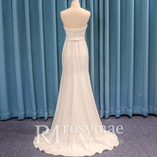 Strapless Curve Neck Simple Fit Flare Mermaid Satin Wedding Dress