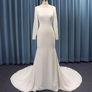 Modern Simple Long Sleeve Trumpet Satin Wedding Dress