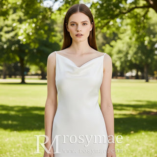 Sleek Satin Fit and Flare Sheath Wedding Dress with Open Back - Rosymae